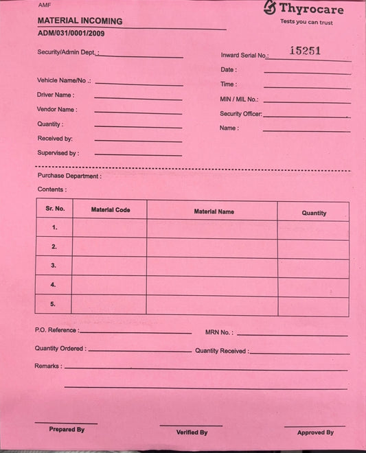 Material Incoming Booklet