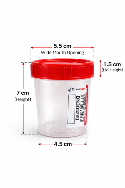 Measurement chart of a plastic container with a red lid on a white background