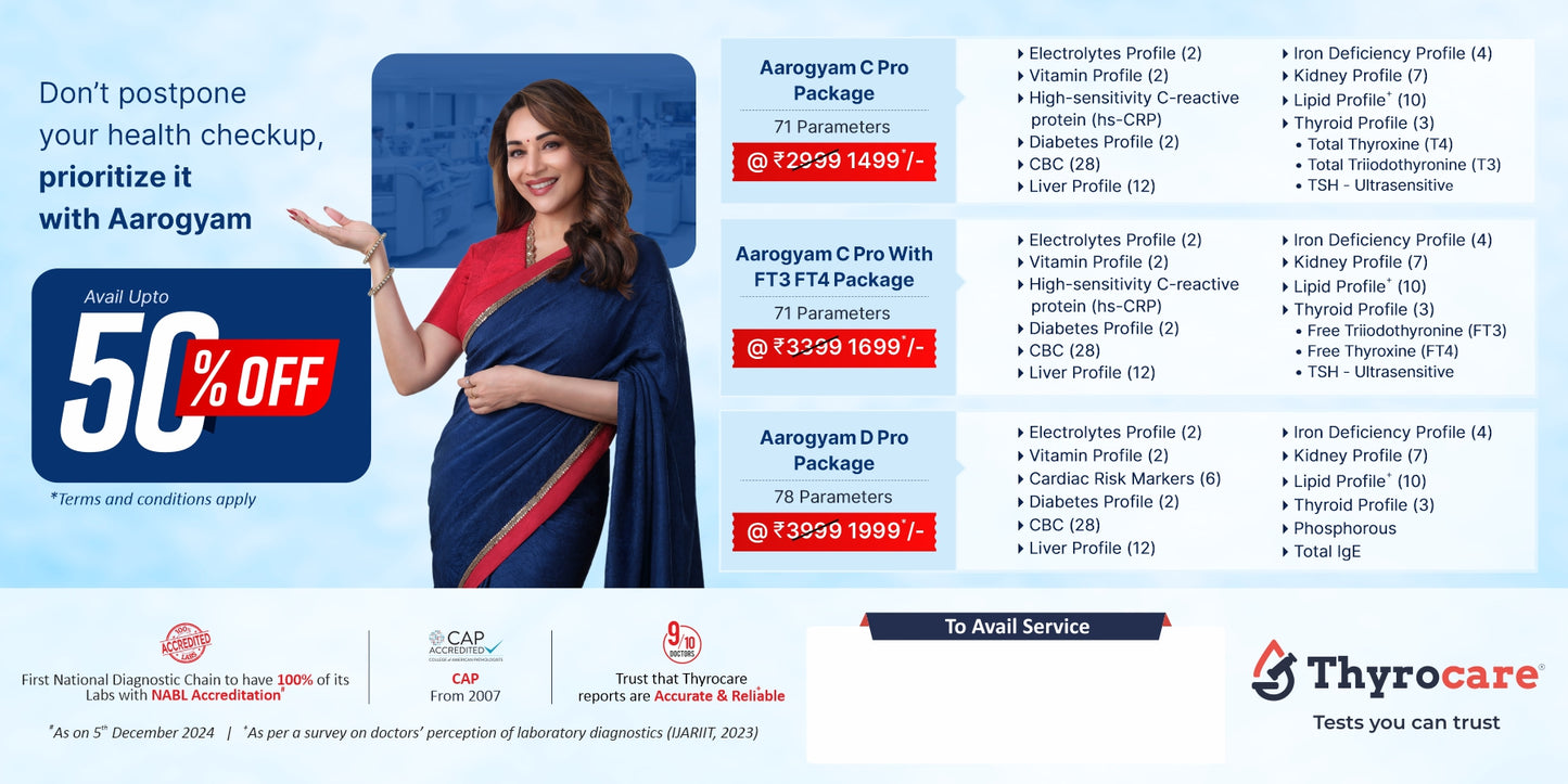 Aarogyam C Pro, C Pro with FT3 FT4, D Pro Banner English